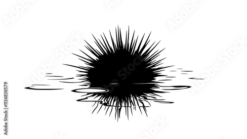 A sea urchin remains fixed to a submerged surface, its spines forming a protective barrier, Animal Vector Graphic