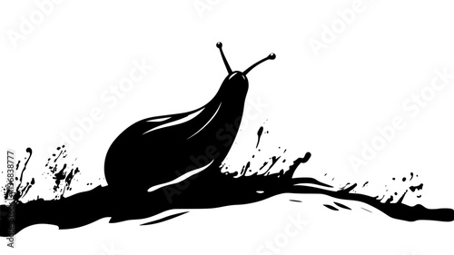 A slug climbs a vertical surface, leaving a moist trail behind as it moves, Animal Vector Graphic