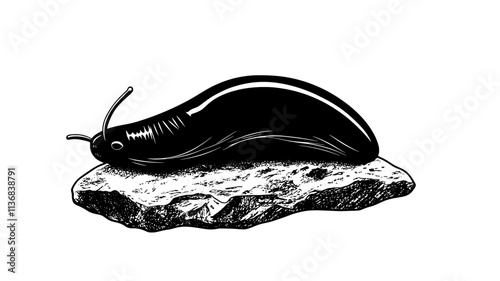 A single slug rests on a flat stone, its body slightly arched, Animal Vector Graphic