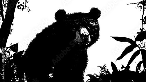 Spectacled bear climbing in the cloud forest canopy of the Andes, Animal Vector Graphic