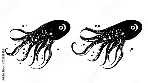 Squid rapidly changing color to communicate with its mate, Animal Vector Graphic
