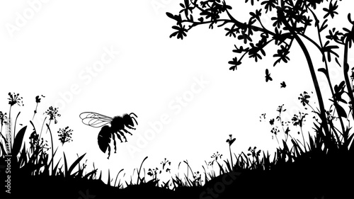 The bee enters a small opening in a plant, seeking out hidden nectar, Animal Vector Graphic