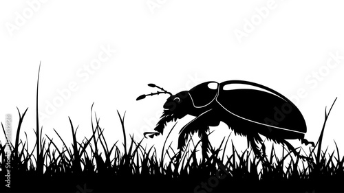 The beetle moves through grass, using its legs to navigate uneven terrain, Animal Vector Graphic