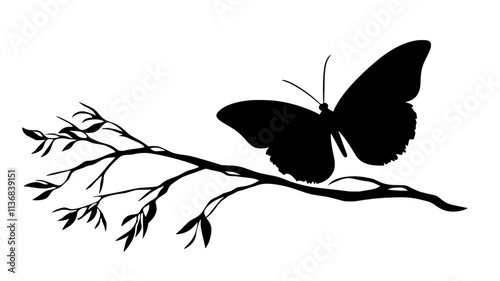 The butterfly rests on a branch, its antennae pointed forward and wings motionless, Animal Vector Graphic