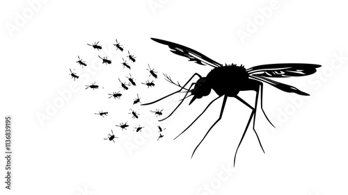 The mosquito flies in a zigzag pattern, searching for a place to land, Animal Vector Graphic