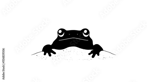 Toad partially buried in sand with only its eyes and top visible, Animal Vector Graphic