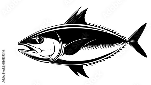 Tuna gliding near the ocean floor, moving with smooth, efficient strokes of its tail, Animal Vector Graphic