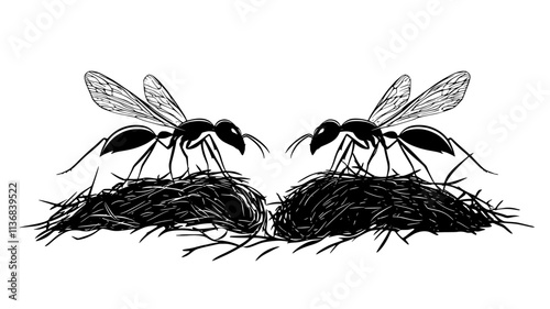 Winged ants emerging from the nest for their mating flight, Animal Vector Graphic