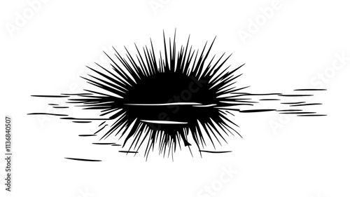 A sea urchin remains fixed to a submerged surface, its spines forming a protective barrier, Animal Digital Art