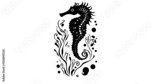 Seahorse floating midwater, carried by the ocean current, Animal Digital Art
