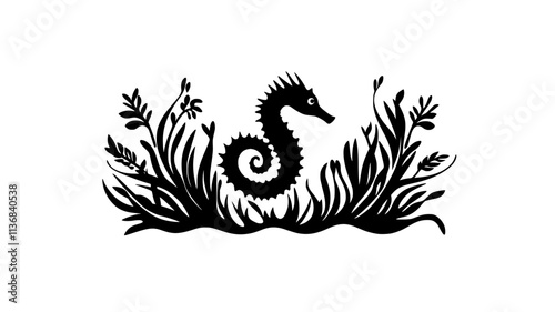 Seahorse hitching a ride on floating seaweed, Animal Digital Art