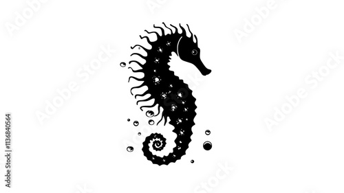 Seahorse swimming slowly through still water, body moving upright as it navigates forward, Animal Digital Art