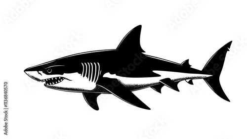 Shark gill slits visible as it passes an underwater camera, Animal Digital Art