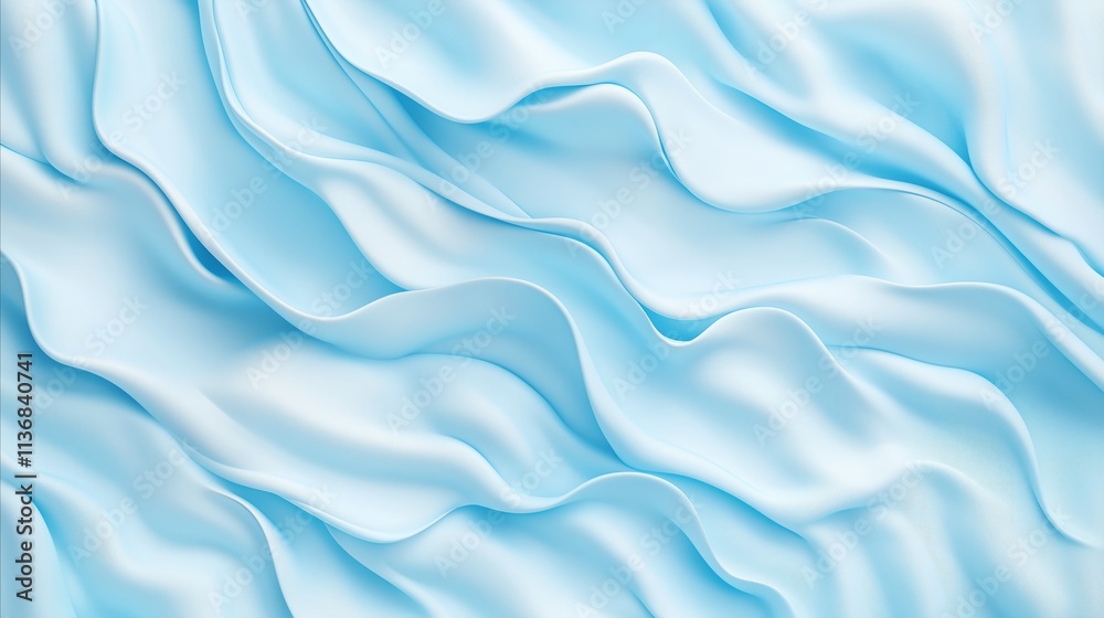 Fototapeta premium Sky blue fluid art with soft flowing waves and smooth reflective textures.