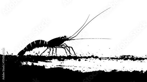 Shrimp walking on ocean floor, navigating sandy bottom, Animal Digital Art