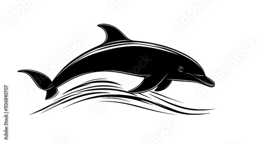 Single dolphin near the water’s surface, dorsal fin cutting through, Animal Digital Art