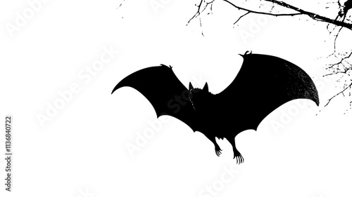 Single bat flying overhead at night, wings creating rapid movements, Animal Digital Art