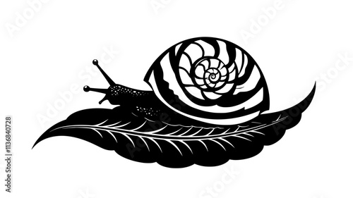 Single snail with a spiraled shell sliding slowly across a leaf, Animal Digital Art