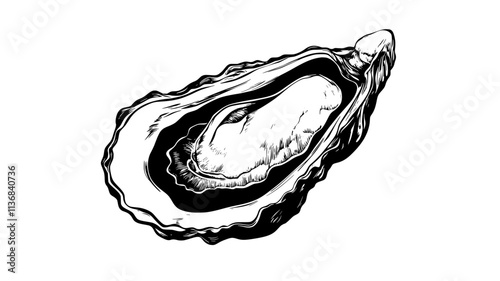 A single oyster opens slightly, filtering water through its internal system, Animal Digital Art