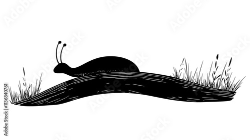 A slug moves along the edge of a log, following its curved surface, Animal Digital Art