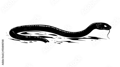 Snake moving across wet ground, its body leaving a visible trail behind, Animal Digital Art