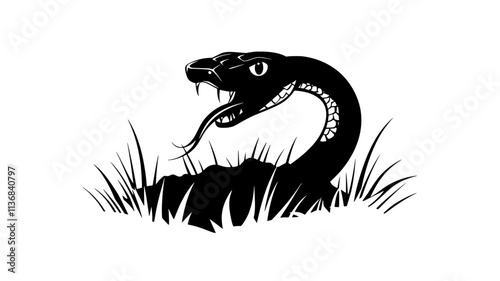 Snake emerging from a hole in the ground with its tongue out, Animal Digital Art