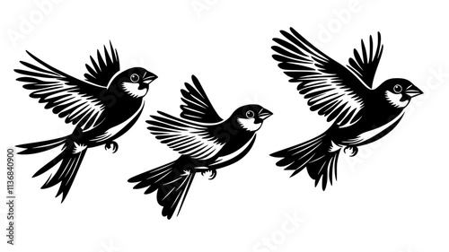 Sparrows mobbing a larger bird to drive it from their territory, Animal Digital Art