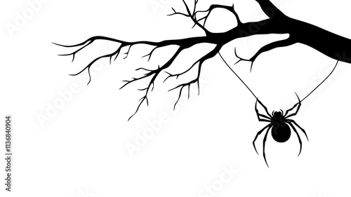 A spider descends from a tree branch, supported by a single silk thread, Animal Digital Art