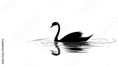 Swan glides across a calm lake, its neck gracefully curved, ripples forming behind, Animal Digital Art