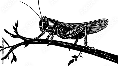 The grasshopper perches on a twig, its antennae twitching as it senses its environment, Animal Digital Art
