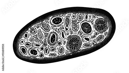 Internal organelles of a paramecium, showing contractile vacuole and micronucleus, Animal Digital Art