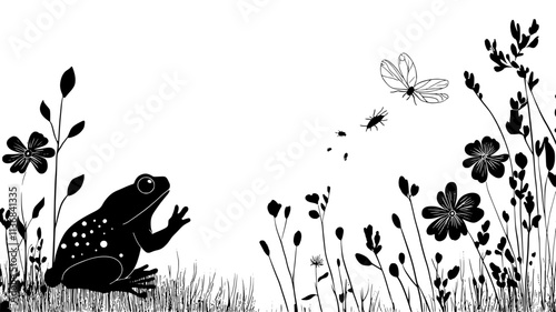 Toad sitting on a garden path with a long tongue extended catching an insect, Animal Digital Art