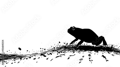 Toad walking slowly across a forest floor covered in fallen leaves and small twigs, Animal Digital Art
