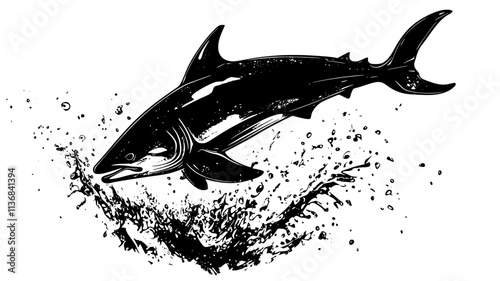 Tuna jumping out of the water while chasing prey, Animal Digital Art