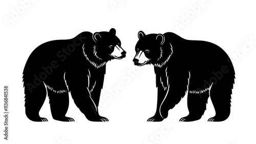 Two bears standing near each other, both facing the same direction, Animal Digital Art