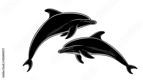 Two dolphins swimming side by side, moving smoothly through the water, Animal Digital Art
