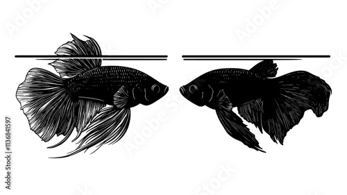 Two male betta fish facing off in separate tanks, Animal Digital Art