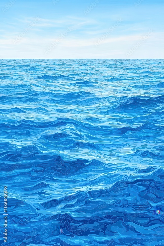 Obraz premium Vibrant blue ocean waves under a clear sky, reflecting shades of blue and turquoise.