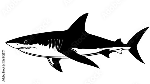 Shark resting on the sandy bottom with its eyes open, Vectorized Animal Art