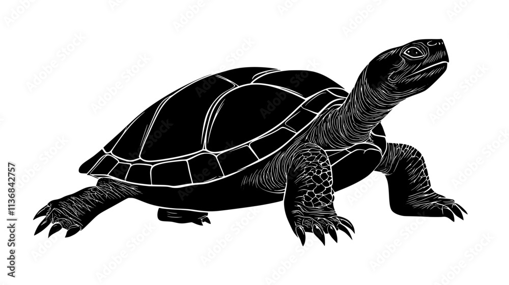 Fototapeta premium Snapping turtle with its neck extended, preparing to strike, Vectorized Animal Art