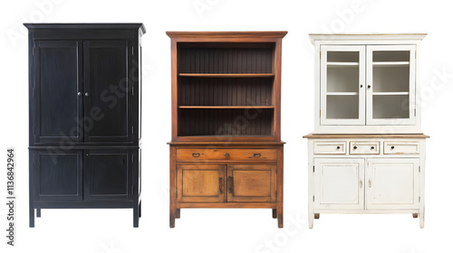 Antique Wooden Cabinets  Hutch  Cupboard Set  Farmhouse Style  Rustic Furniture  Vintage S