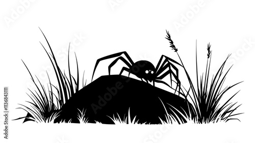 The spider hides beneath a rock, waiting to catch its prey, Vectorized Animal Art