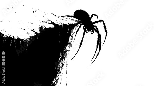 The spider clings to a vertical surface, slowly making its way toward an open crevice, Vectorized Animal Art