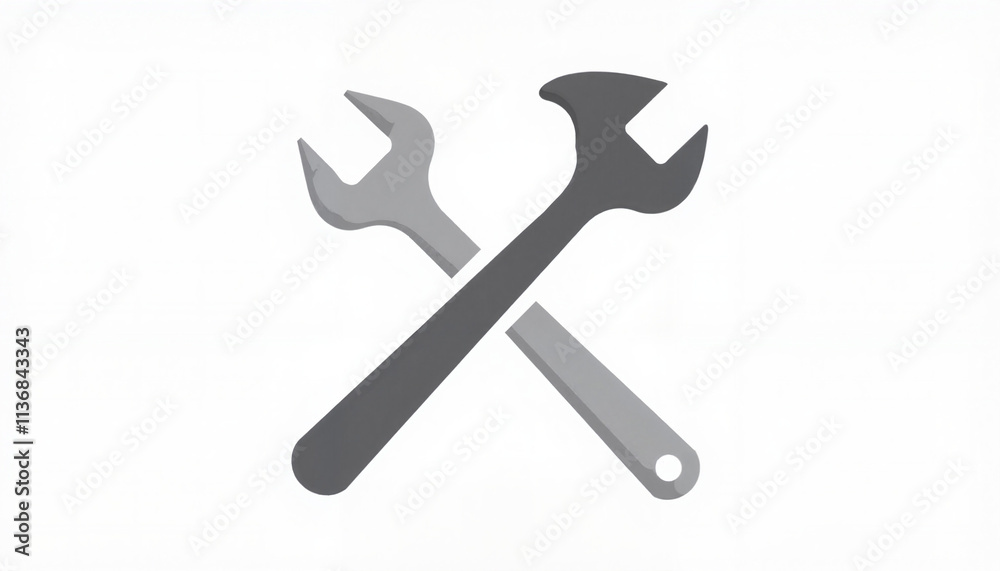 Gray crossed wrench and hammer icon on plain background copy space Gray crossed wrench and hammer icon on plain background copy space