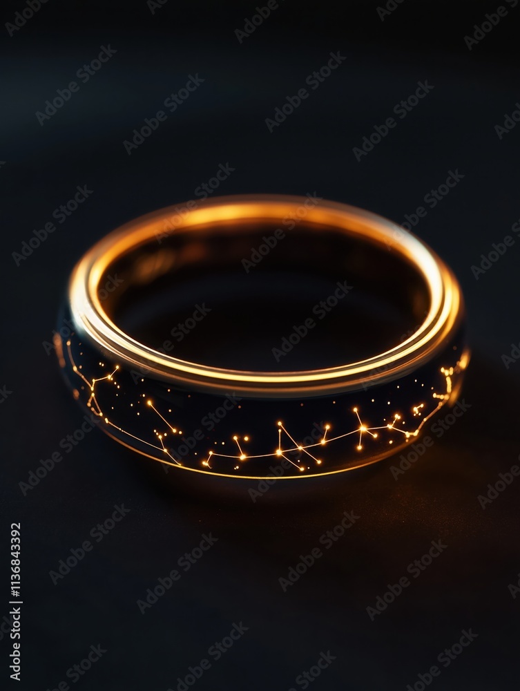 Glowing zodiac ring reflects cosmic beauty in a dark void with intricate star patterns Glowing zodiac ring reflects cosmic beauty in a dark void with intricate star patterns