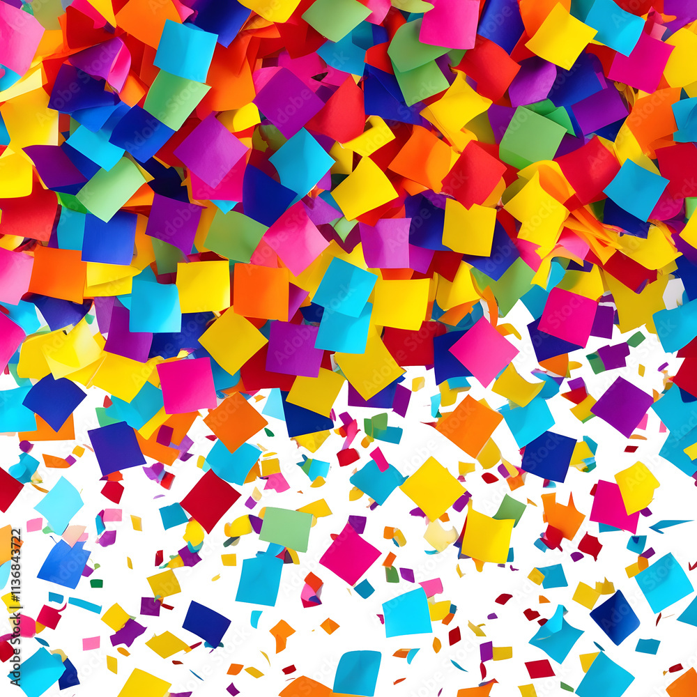 Vibrant confetti explosion, colorful paper squares, dynamic scattered pattern, festive background, high contrast, saturated colors, macro photography, abstract composition, celebration theme Vibrant confetti explosion, colorful paper squares, dynamic scattered pattern, festive background, high contrast, saturated colors, macro photography, abstract composition, celebration theme
