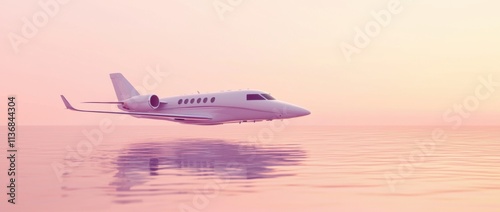 Wallpaper Mural A stylish jet flies over tranquil pink waters, symbolizing luxury travel and serene escapism in a captivating landscape. Torontodigital.ca