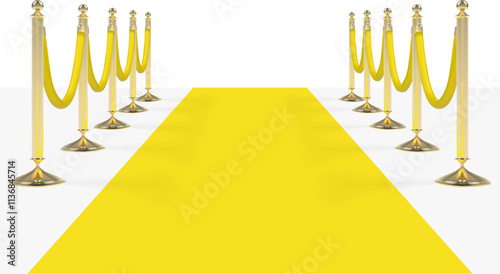 Yellow carpet with yellow ropes on golden stanchions. Vector illustration isolated on white background