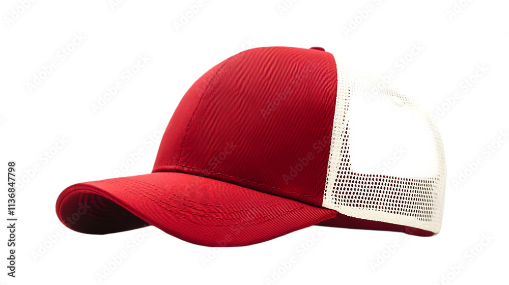 Red and White Baseball Cap Trucker Hat Mesh Back Casual Headwear Fashion Accessory Red and White Baseball Cap Trucker Hat Mesh Back Casual Headwear Fashion Accessory