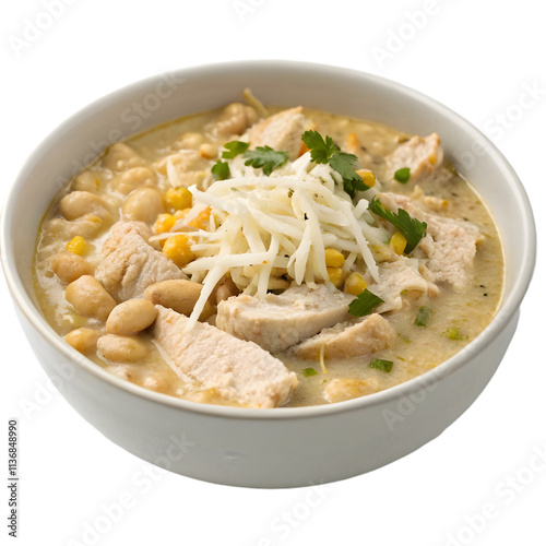 white chicken chili con carne on transparent background